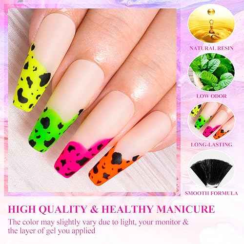 MEET ACROSS 12pcs Gel Nail Polish Set,Soak Off UV LED Lamp Gel Nail Polish Kit,Fashion Shimmer Nail Art Design Gifts for Women Manicure Salon (Neon series)