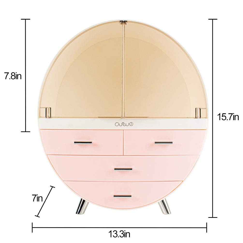 OBMMIRAO Elegant Dustproof Makeup Storage Organizer Box, Waterproof Large Cosmetics Organizer Storage with Drawers Skincare Cosmetic Display Cases for Countertop Bathroom Dresser Dedroom