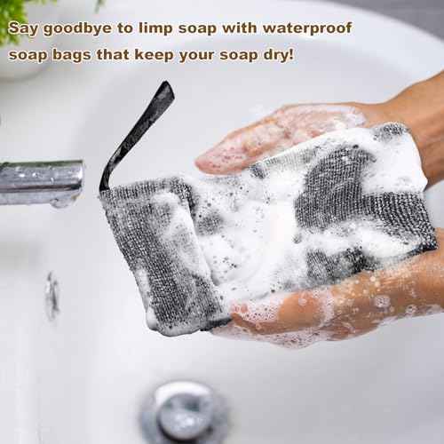 8 Pcs Travel Soap Bar Bag Set, 4 Waterproof & Leakproof Soap Dish Case 4 Foaming Nets Multifunctional Toiletry Shower Gym Essentials Quick Dry Pouch for Camping Enthusiasts(Gray)