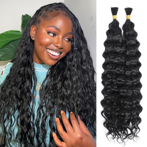 Human Braiding Hair for Boho Braids 24 Inch Italian Curly Bulk Human Hair 100% Unprocessed Brazilian Virgin Hair for Braiding Bohemian No Weft 2 Bundles/Pack Natural Color