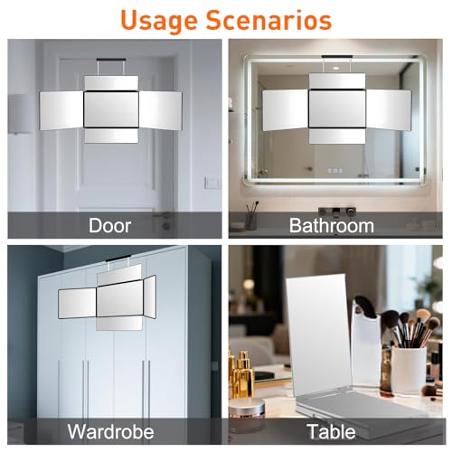 5 Way Mirror for Self Hair Cutting, 360 Haircuts Mirror Men for Barber Use Tools, to See Back of Head, Tri Fold with Portable Height Adjustable Telescoping Hooks
