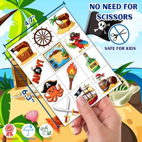 96 PCS Pirate Pre-Cut Temporary Tattoos for Kids, Pirate Ship Nautical Themed Tattoos for Birthday Party Decorations Favors Cute Mermaid Treasure Tattoo Stickers for Kids Boys Girls Party Bag Filler