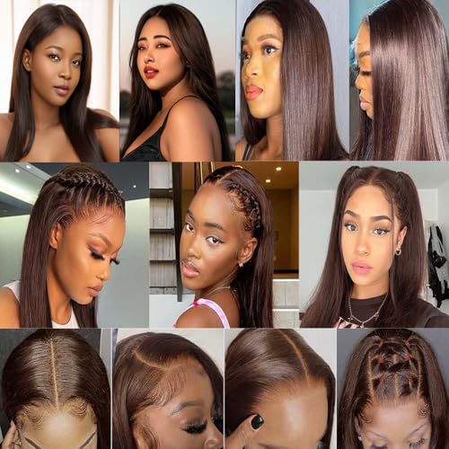 Color #4 Straight Weave Bundles Human Hair Dark Brown Bundles Chocolate Color 4# Deep Brown Straight Bundles Human Hair Brazilian Human Hair Extensions 22 24 26 Inch