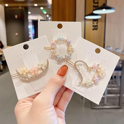 Rhinestone Hair Clips Girls Hair Accessories Heart Flower Hair Clips Cute Hair Styling Accessories for Women Teen Girls Moon Hair Barrettes Metal Hair Pins Non slip 4Pcs