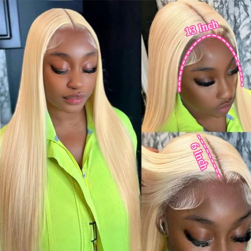 26 Inch 613 Lace Front Wig Human Hair Blonde 13X6 HD Transparent Lace Front Wigs Human Hair 180% Density Blonde Glueless Wigs 613 HD Straight Lace Frontal Wig Pre Plucked