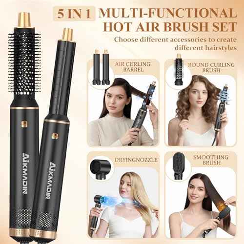 5 in 1 Air Wrap Hair Styler, Upgrade Blow Dryer Brush Hair Dryer Brush Air Curler, Detachable Hot Air Brush Negative Ion Curling Brush Iron
