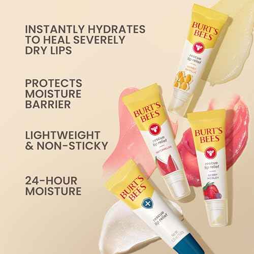 Burt's Bees Stocking Stuffers, Rescue Lip Relief, Honey Vanilla, Hydrating Lip Balm for Dry Cracked Lips, with Responsbily Sourced Beeswax and Shea Butter, 100% Natural Origin, 1 Squeezy Tube, 0.35oz