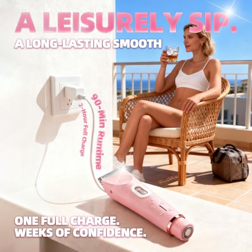 2-in-1 Bikini Trimmer for Women - IPX7 Waterproof & Painless Electric Razors for Bikini Line, Legs, Underarms, Face - Portable Cordless Shaver with Fast Charging | Ideal Christmas Gift for Women