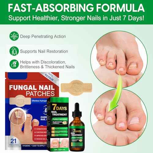 Fungal Nail Patches & Ginger 7 Days Nail Treatment, 21pcs Toenail Treatment Patches Extra Strength - Overnight Nails Repair Care for Damaged, Discolored Nails