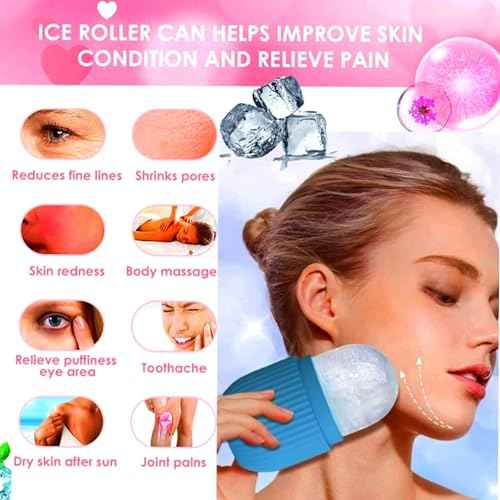 Pack of 3- Ice Roller for Face, Eyes, Body Massage. Natural Cold Therapy to Eliminate Puffiness, Dark Circles, Wrinkle. Promotes Blood Circulation for Glowing, Soft, Tight Skin (Pink, Purple & Blue)