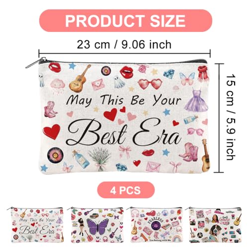 4Pcs Music Gifts Cosmetic Bag 5.91x9.06 inch Canvas Makeup Bags with Zipper Polycotton Travel Toiletry Pouches for Students Teacher Graduation Birthday Christmas Gift