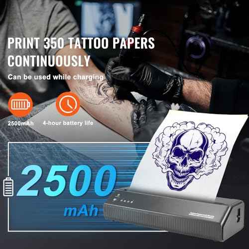 VEVOR Tattoo Stencil Printer, Wireless Bluetooth Tattoo Printer Transfer Stencil Machine with 10Pcs Transfer Paper, Compatible for iOS£¦Android Phone, iPad£¦PC (with Storage Bag)