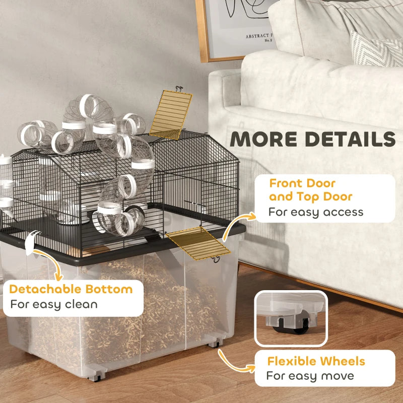 Hamster Cage Two-Tier with Deep Tray Tube System Water Bottle and Accessories