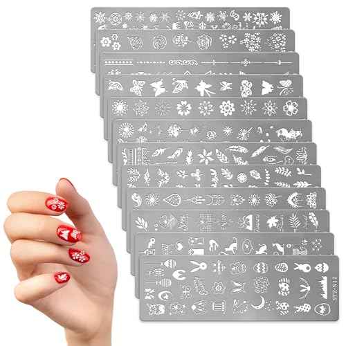 12 Pcs Nail Stamping Plate for Holidays - Nail Stamper Kit with 12 Different Themes, Beautiful Flower Stamp for Nails Art Design - Stylish Stamping Plates Set to Design Unique Nails