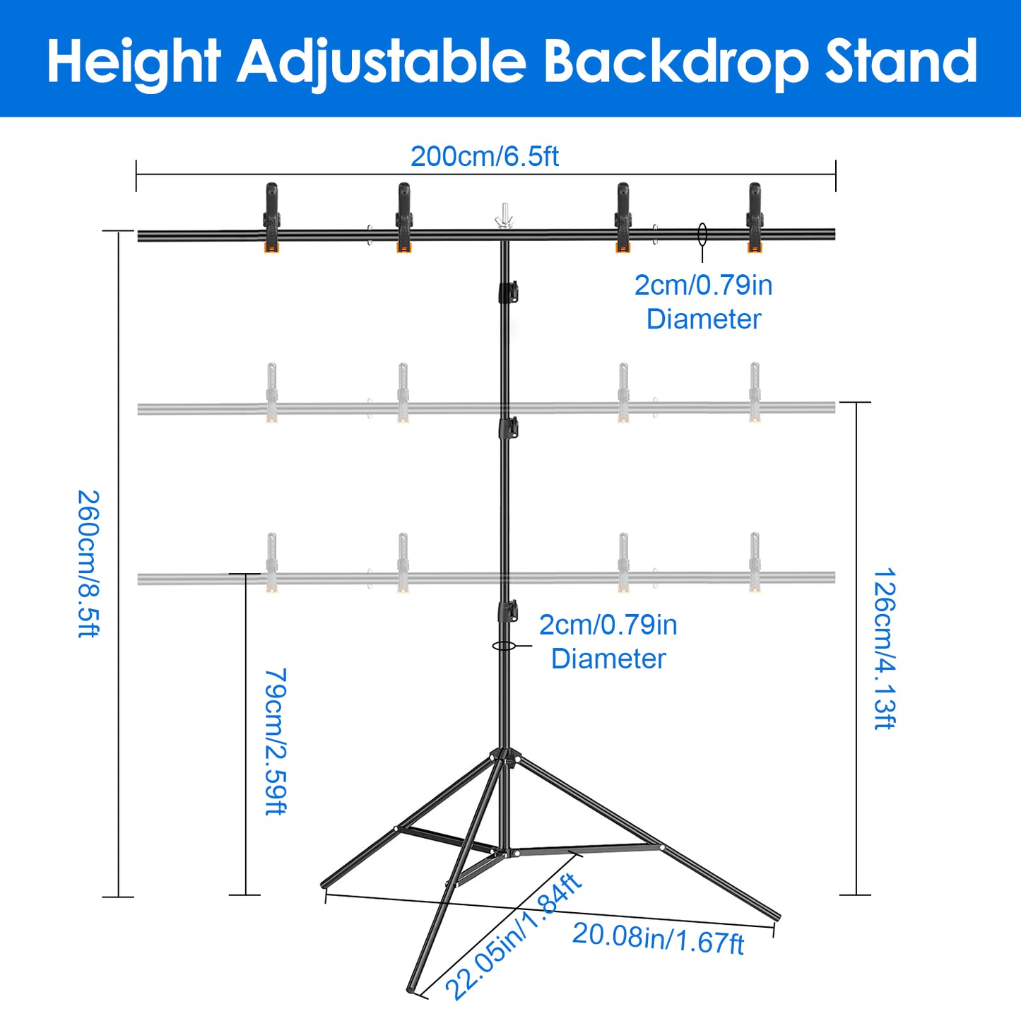 Adjustable T Shape Backdrop Stand - 6.5x8.5FT Heavy Duty Kit