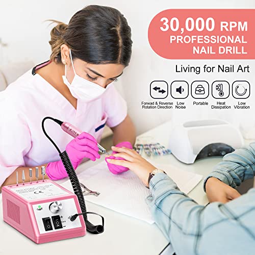 Professional Nail Drill Machine 30000 RPM Efile Electric Nail Filer Kit for Finger Toe Nails, Acrylic Gel Nails, Manicure Pedicure Drill with 6Pcs Nail Bits, 106Pcs Sanding Bands - Pink
