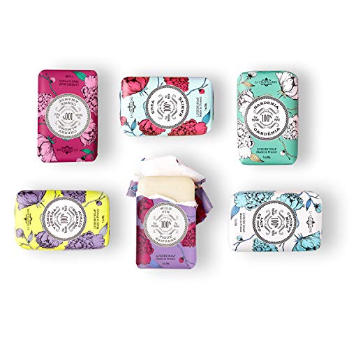 La Chatelaine Luxury Soap Collection | Oprahs Favorite Things | Shea Butter Bar Soaps, Made in France | Natural | Set of 6, 7 oz (Gardenia, Coconut Milk, Lemon Verbena, Cherry Almond, Shea, Wild Fig)
