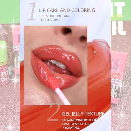4 Colors Lip Oil Lip Glaze, Fat Lip Oil Hydrating Lip Glow Oil Big Brush Head Moisturizing Lip Gloss Long Lasting Nourishing Non-sticky Smooth Tinted Plumping Lip Oil (A#)