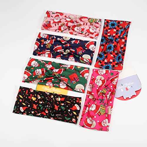 6 Pack Christmas Knotted Headbands for Women Gils Snowman Yoga Twist Workout Hair Accessories Gifts