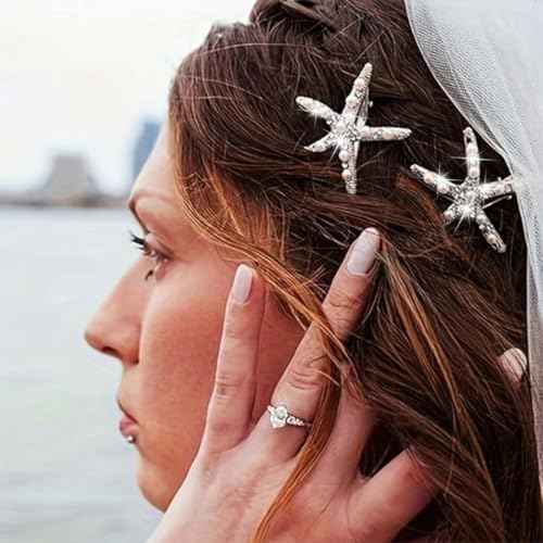 BARTOSI Starfish Hair Clips Silver Mermaid Hair Barrettes Pearl Hair Accessories for Women and Girls (Pack of 2)
