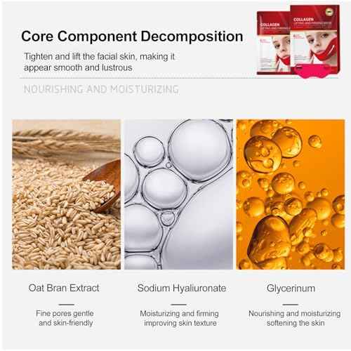 V-Line Lifting Collagen Mask for Double Chin Reduction | Chin Strap & Neck Firming Mask | Hyaluronic Acid, Aloe Vera, Cica for Firming and Sculpting | 5 Pcs (Unisex)