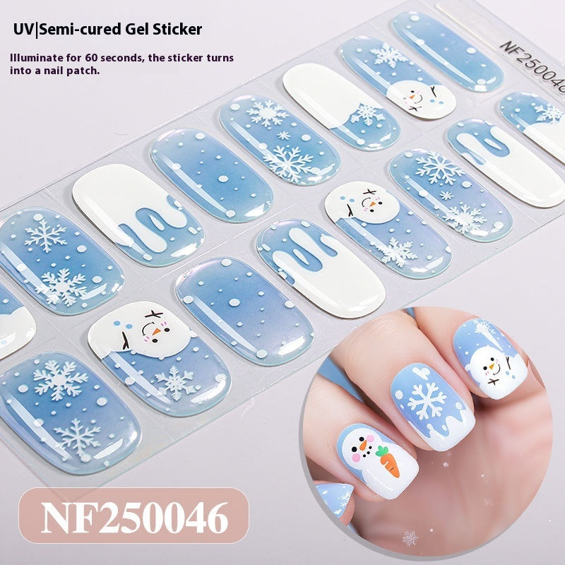 Semi-Cured Christmas Nail Stickers - Gel Nail Art Decals for Holiday Manicure