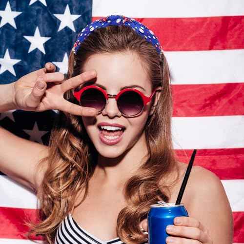 2pcs 4th of July Headband for Women Red and Blue Pearl Knotted Headband American Patriotic Element Pearl Rhinestone Jeweled Hairband Fourth Band American Independence Day Hair Accessories Gifts