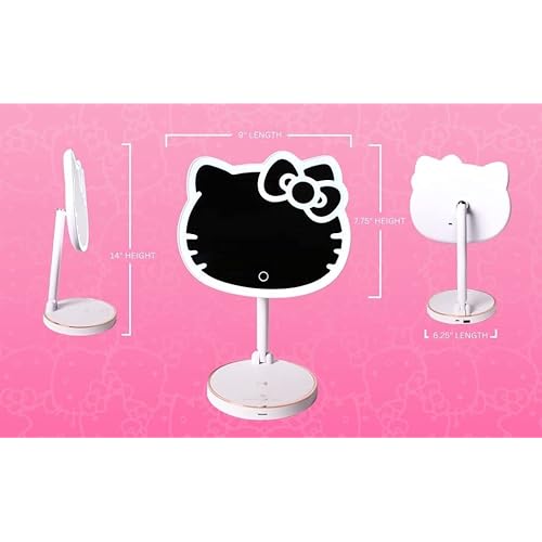 Impressions Vanity Hello Kitty Tabletop Mount LED Rechargeable Makeup Mirror with 360 Degree Rotation, Touch Sensor Desk Mirror with Light Strip and Adjustable Brightness