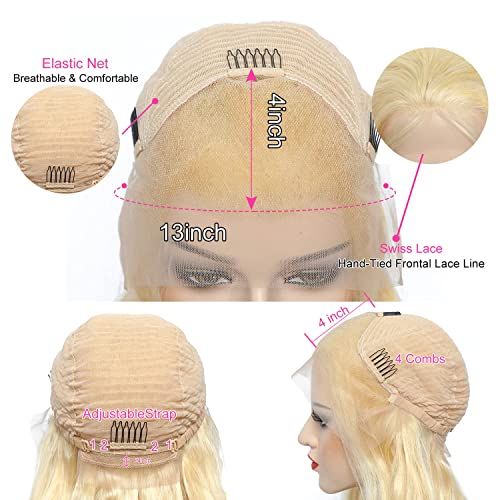 Myecool 613 Lace Front Wig Human Hair 13x4 HD Transparent Straight 150% Density Blonde Lace Frontal Human Hair Wigs Pre Plucked With Baby Hair for Women(26Inch, Blonde)