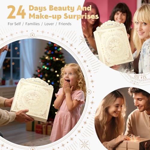 Makeup Advent Calendar 2025, 24 Days Beauty Gift Set for Adult Women & Teen Girls ? GlAM CODE Christmas Countdown Calendar Beauty & Cosmetics Holiday Surprise Make Up Gift Kits - Golden