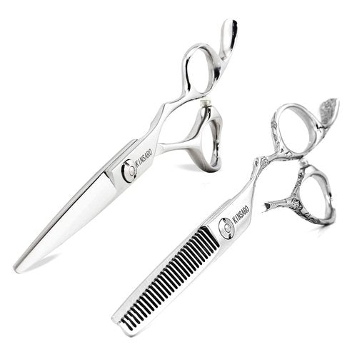 5.5" Barber Scissors Set Hair Scissors Professional Hair Cutting Shears Japan 440C Thinning Shears Convex 440C Blades Kinsaro