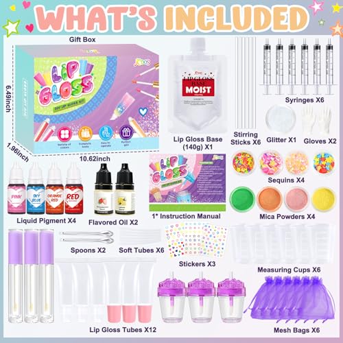Jcoos Lip Gloss Making Kit, 66PCS DIY Lip Glosses Set to Make Your Own Lip Stick, Fun Craft Makeup Lipglosses, All-Inclusive Moisturizing Handmade Lip Glaze Supplies Set for Beginner Women Girls