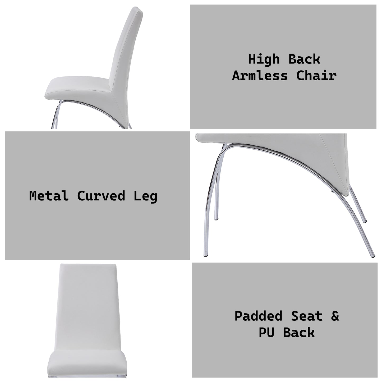 Pervis White Synthetic Leather Side Chair Set of 2 - Chrome Finish