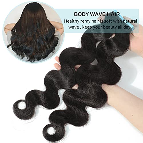 HUA Body Wave Tape in Hair Extensions 18 Inch 100% Human Hair 40PCS 100 Gram Reusable Tape ins Black Wavy Hair