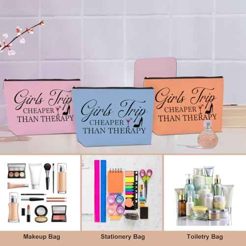 3PCS Girls Trip Cosmetic Bag, Fashion Pattern, Waterproof Linen, Zipper Closure, Perfect for Makeup, Toiletry, Travel, Skin Care, Women's Gift