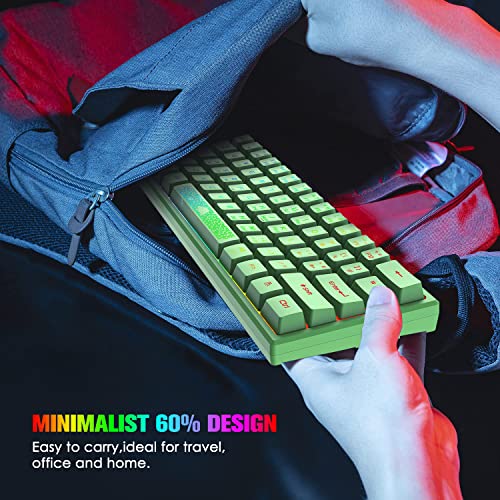 60% Gaming Keyboard and Mouse Combo Samll Mini RGB Backlight Mechanical Feeling and Mechanical RGB 6400 DPI Honeycomb Optical Mouse,Gaming Mouse pad for Gamers and Typists (Green)