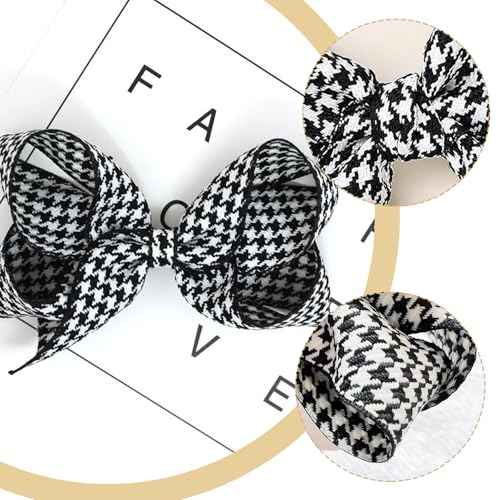Black Plaid Hair Bow Clips for Women, Houndstooth Big Bows Clip Pigtail Barrettes for Girls, Christmas Valentine Xmas Party Hairpins, Cute Accessories for Hair Styling 2Pcs
