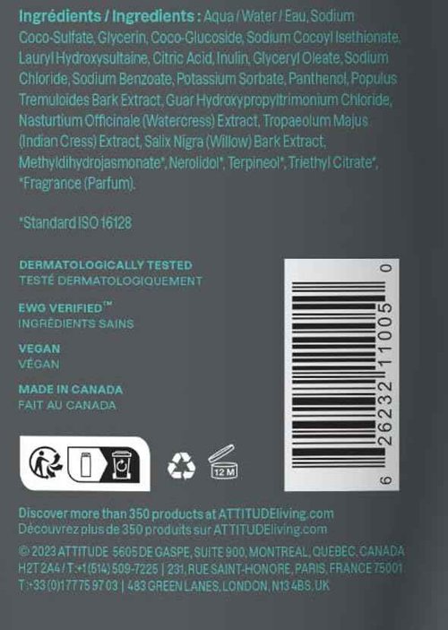 ATTITUDE 2in1 Shampoo and Body Wash, EWG Verified, Plant and Mineral-Based, Vegan Personal Care Products, Black Willow and Aspen, 16 Fl Oz (Pack of 6)