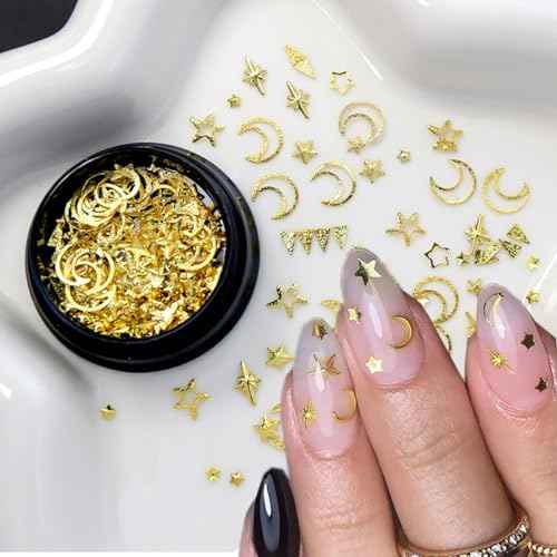 2 Box Gold Star Moon Nail Charms 3D Metallic Art Studs for Jewelry Decorations Luxury Design Supplies Accessories DIY Acrylic Kit