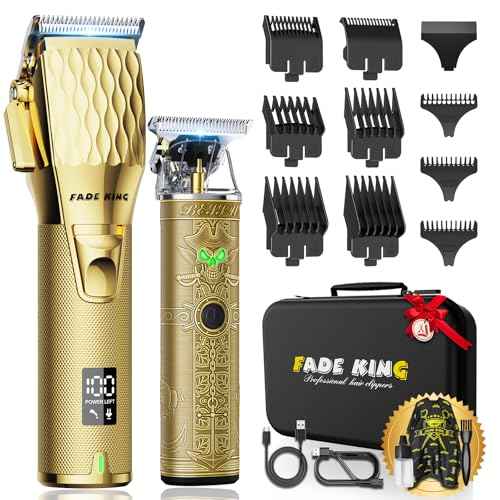 FADEKING¢ç Professional Hair Clippers & Beard Trimmer Set for Men ? Cordless Barber Clippers with LCD Display, Precision Trimmer & Travel Case ? Gifts for Men Husband Father (Gold + Bronze)