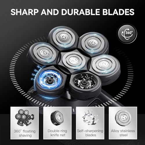 7D Head Shavers for Bald Men - 5 in 1 kensen Electric Head Hair Shaver, Head Electric Razor with Nose Hair & Beard Trimmer Cordless Rechargeable IPX6 Waterproof Wet Dry LED Display Gifts Travel Case