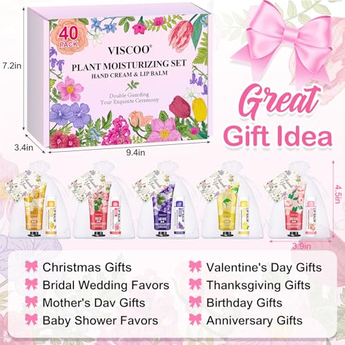 40 Sets Hand Cream Bulk and Lip Balm Bulk Gifts, Stocking Stuffers for Women Teengirls, Christmas Gifts,Bridesmaid Gifts for Guests with Thank You Card Organza Bags,Thank You Gifts, Small Gifts
