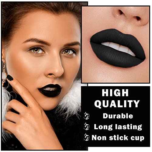 2PCS Black White Matte Liquid Lipstick - Velvet Finish, Long Lasting, Waterproof, Non-stick, Halloween Lip Tint, Makeup Labiales Mate 24 Horas Originales