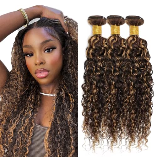 P1B30 Highlight Brown Human Hair Bundles Ombre Water Wave 3 Bundles 18 20 22 inch Two Tone Black and Brown Bundle 300g