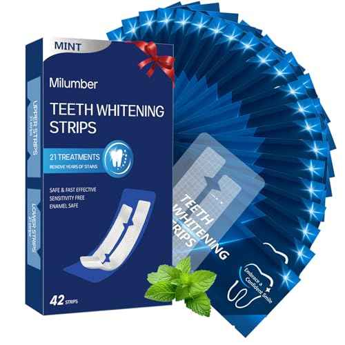 Teeth Whitening Strips for Sensitive, 42 Strips Whitener Safe Whitestrip, Deep Stains Removal Tooth Whitening, Enamel Safe Non-Slip Dry Strip Technology for Whiter Teeth, Mint
