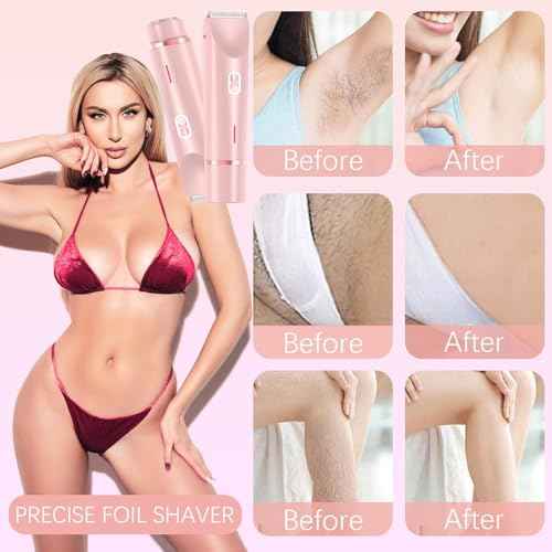 2 in 1 Electric Glow Shaver, Portable Bikini Trimmer for Women, Dual Head Rechargeable Electric Razor, IPX7 Waterproof Wet & Dry Use Legs Body Pubic Hair Trimmer for Men Women Christmas Birthday Gifts