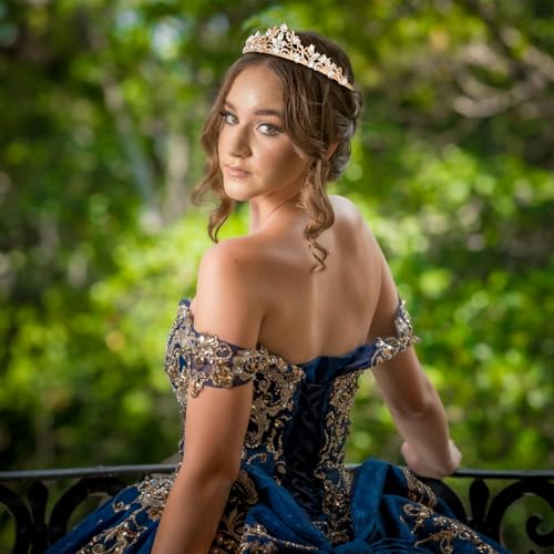 Gold Wedding Crown Crystal Tiara for Women Queen Crowns Princess Headband Rhinestones Tiaras for Bride Sparkle Hair Accessories for Birthday Prom Pageant Party