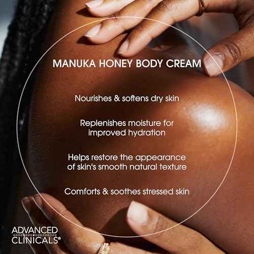 Advanced Clinicals Manuka Honey Body Cream For Women & Men | Body Butter Lotion For Extremely Dry Skin | Collagen Cream | Skincare Moisturizer Hydrating Balm Improves Look Of Aging Skin, 16 Ounce