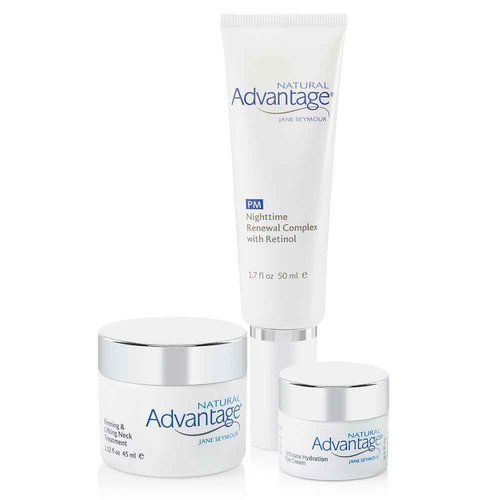 Natural Advantage Targeted Treatment Bundle – Firming and Lifting Neck Treatment – Nighttime Renewal Complex with Retinol – Ultimate Hydration Eye Cream by Jane Seymour