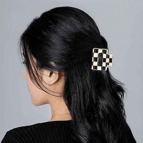 Chess Board Hair Clips for Women Small Size Cute Claw Clip for Girls Hair Clips Claw Black White Hair Accessories for Women Girls, 2 Pack